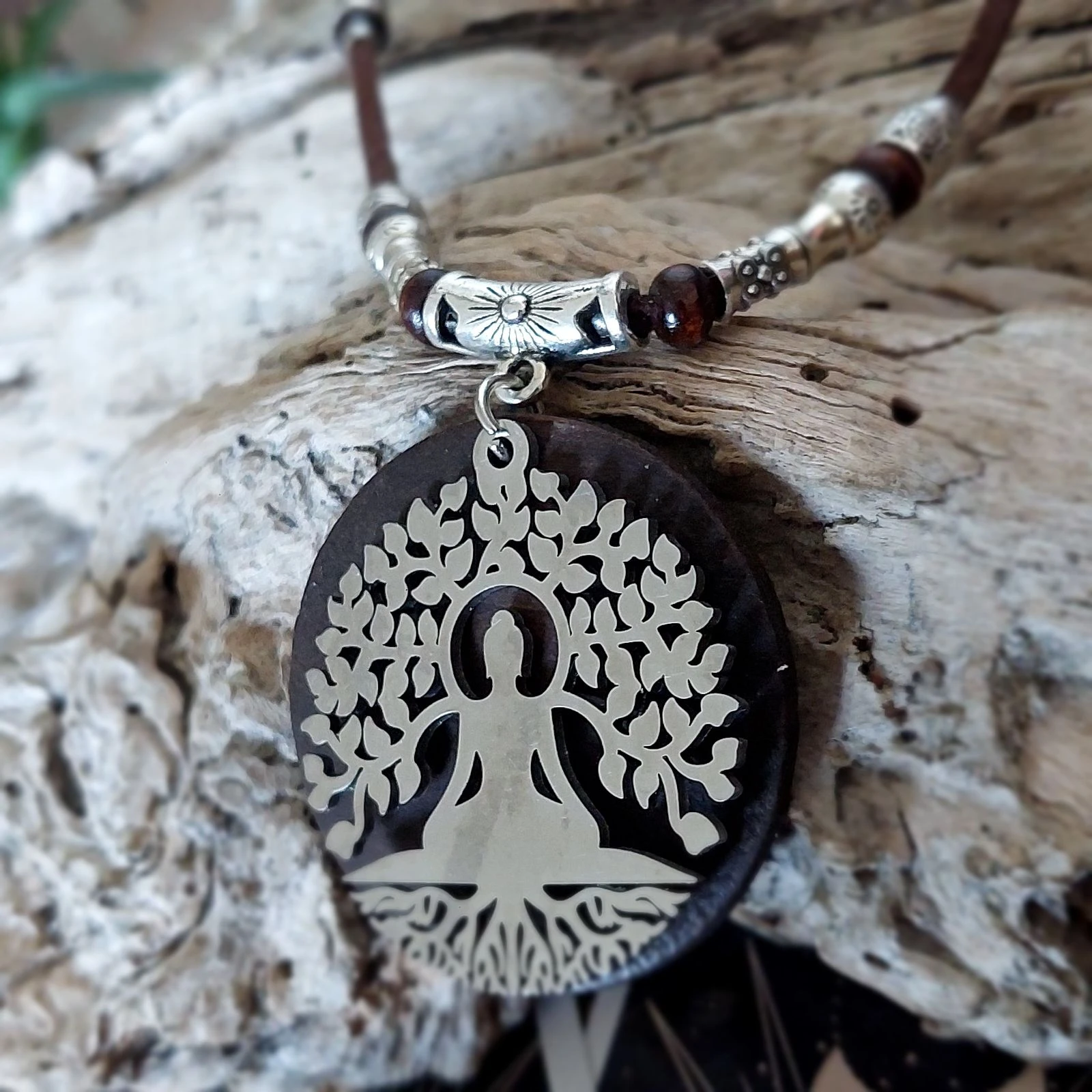 Bohemien boeddhistisch mediteerketting boom des levens, chocoladehout, meerlagige parelketting – photo 8